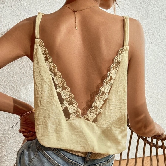 Boho Embroidered lace trim Backless Cami Tank Top - Picture 14 of 16